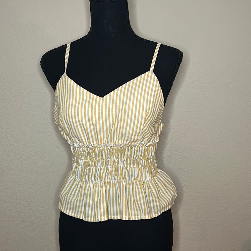 Yellow and white striped Peplum Top